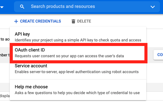 Select OAuth on Credentials Screen